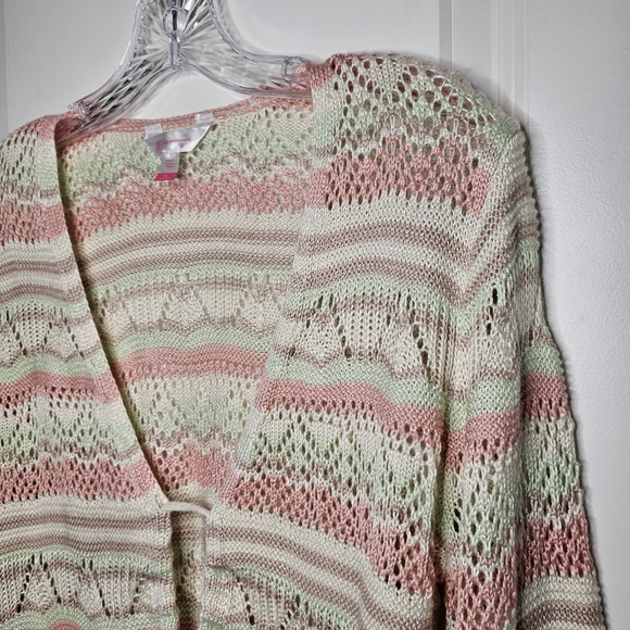 Boho Pastel Crochet Tie Front Cardigan Sweater XL Cottagecore Spring Bohemian - Picture 4 of 12